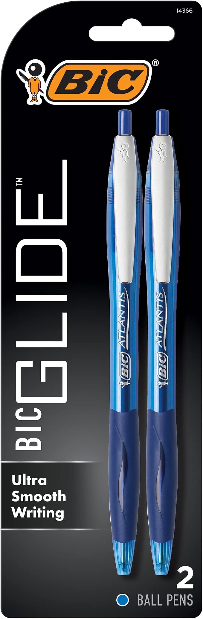 BIC Glide Blue Retractable Ballpoint Pens, Medium Point, 2-Count Pack, Ultra by BIC