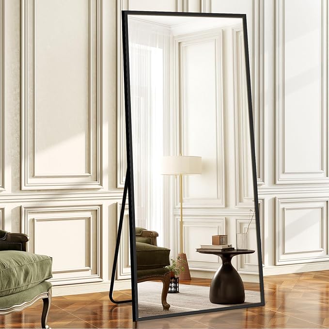 Large Size Full Length Mirror with Stand, 71"x32" Free-Standing Leaning Wall-Mounted Mirrors, Elegant Body Mirror for Living Room, Bedroom & Cloakroom, Black-DeskLoop Office