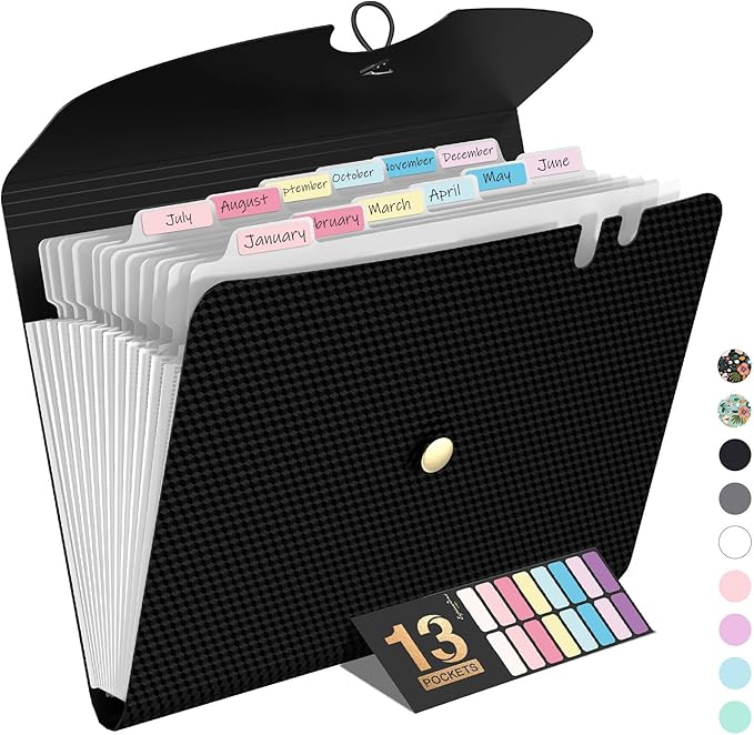 Sooez Expanding File Folder, 13 Pocket Accordion File Organizer, Monthly by Sooez