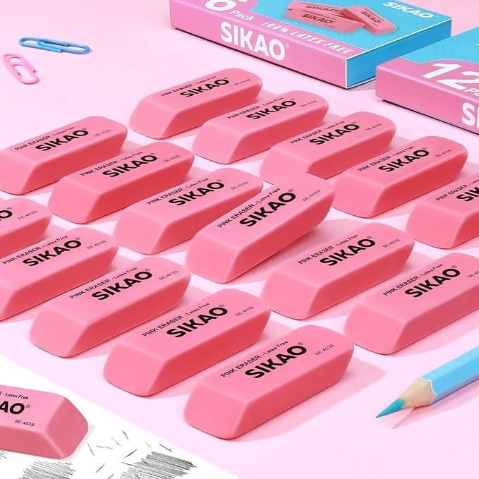 Pink Erasers, 12 Pack Pencil Erasers | Latex-Free & Smudge-Free Beveled Rubber - Image 5