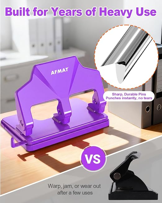 AFMAT 3 Hole Punch Heavy Duty, 40-Sheet Three Hole Punch, 50% Reduced Effort - Image 4