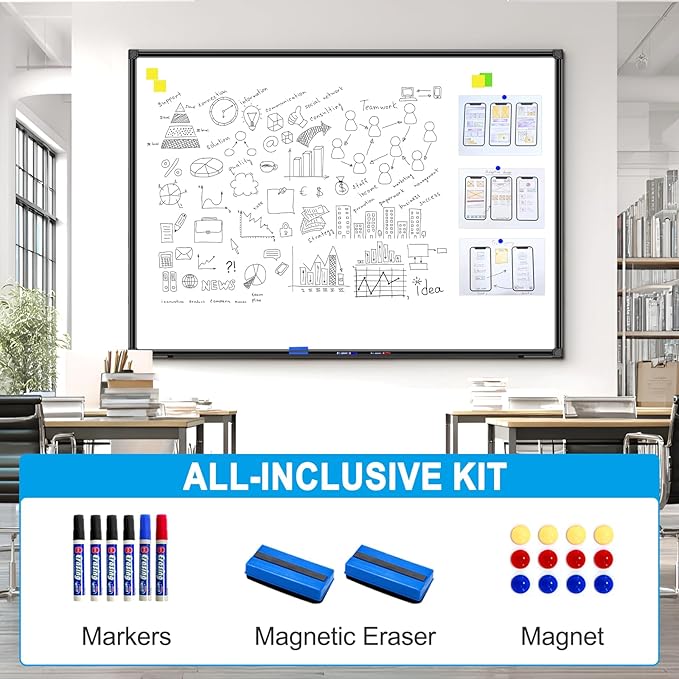 H-Qprobd 70"x40" White Board for Wall Large Magnetic Dry Erase Board with Black Aluminum Frame, Presentation Whiteboard Suitable for Home, Office, Classroom & Kitchen-DeskLoop Office
