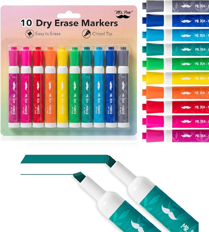 Mr. Pen- Dry Erase Markers, 10 Pack, Low Odor Ink | Chisel Tip, Back to School by MrPen