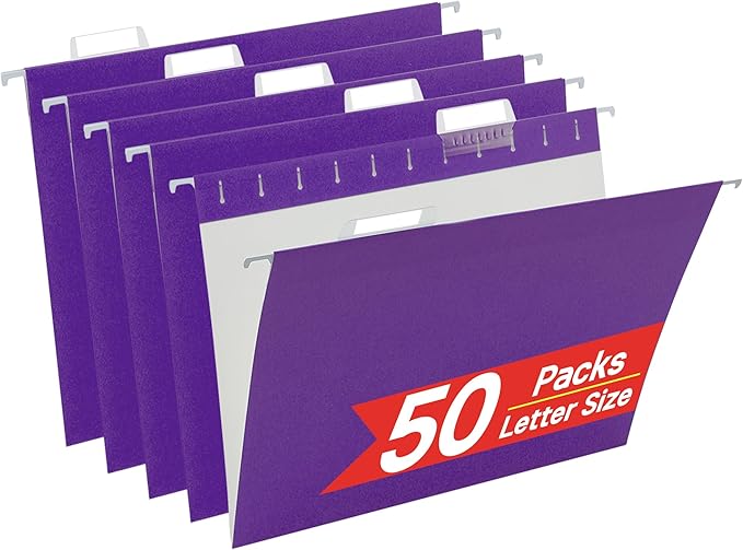 Purple Hanging File Folders, 50 Packs Letter Size File Folder, Designed by OfficeSuppliesDirect