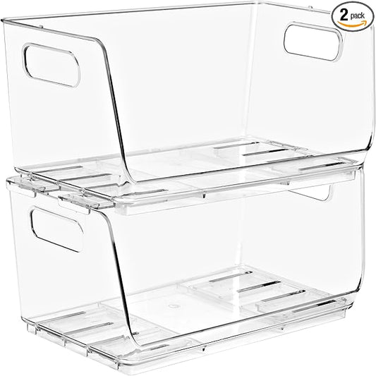 Sorbus Stackable Storage Bins Open Front - Clear Stackable Storage Bins - Pantry Bins for Storage and Organization - Acrylic Stackable Bins for Kitchen - Clear Pantry Organizer Bins (Small 2 Pack)-DeskLoop Office