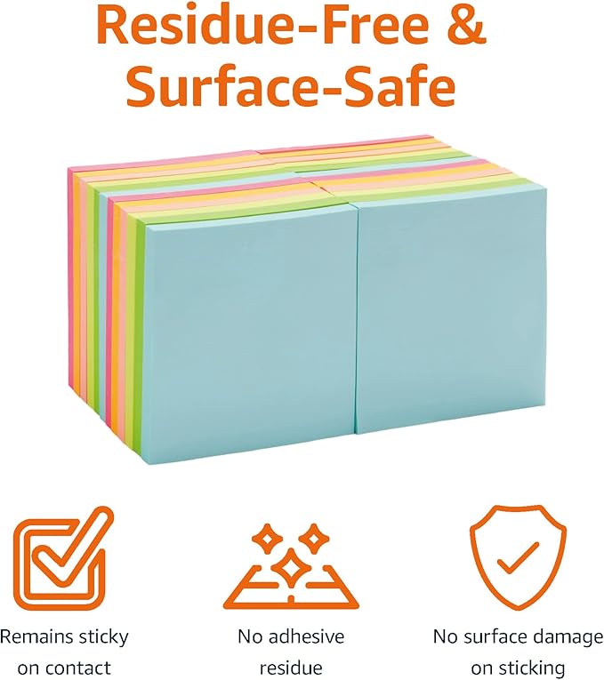 Amazon Basics Square Sticky Notes, Office Supplies for Desk, 3-x-3-inch, 24-Pack, Assorted Colors-DeskLoop Office