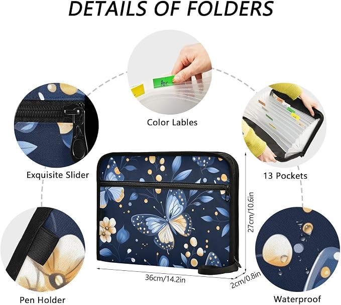 Expanding File Folder Butterfly Butterflies Blue Accordion File Organizer 13 - Image 4