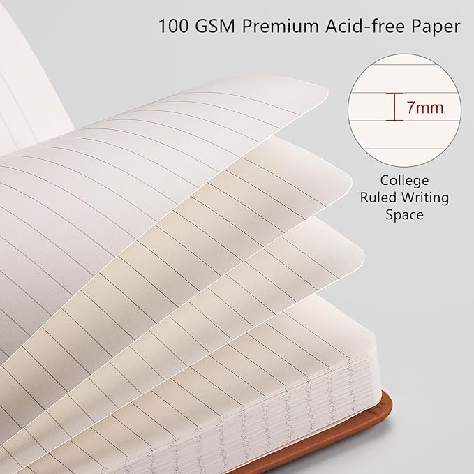 RETTACY Lined Journal Notebook, 192 Numbered Pages, A5 Medium Size (5.7'' x 8.3''), for Men & Women, Journaling, Writing, Work & Office, Leather Hardcover, 100 GSM Thick Paper (Brown)-DeskLoop Office