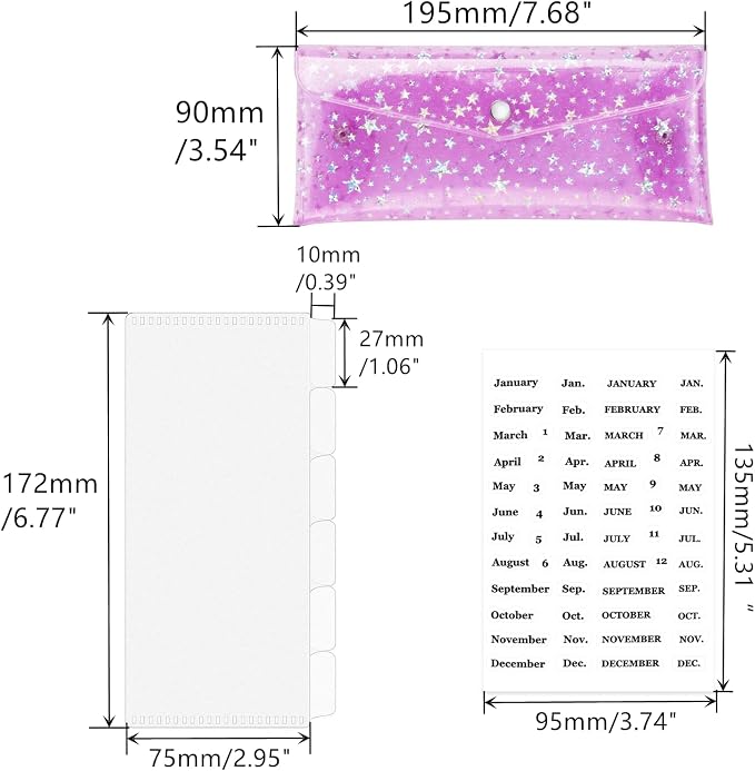 Cash Envelope Wallet 6-Tab Divider Pockets Cash Stuffing Envelopes Glitter PVC - Image 3