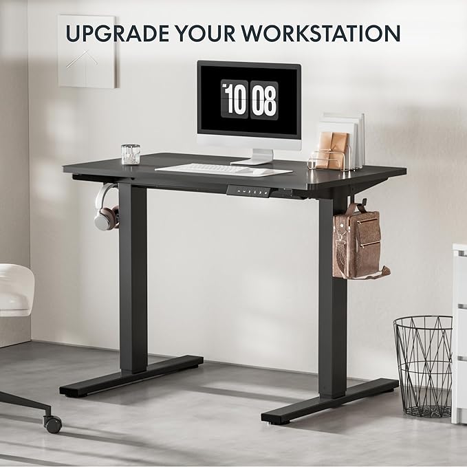 FLEXISPOT EN1 Whole-Piece Standing Desk 40 x 24 Inches Electric Height Adjustable Small Desk for Home Office (Black Frame + 40 in Black Top)-DeskLoop Office