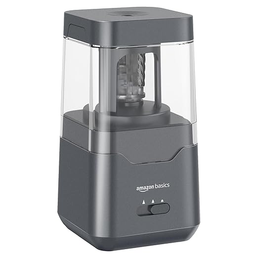 Amazon Basics Portable Electric Pencil Sharpener, Helical Blade, Auto Stop by AmazonBasics