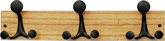 SKOLOO 17-Inch Light Brown Wood Coat Rack Wall Mount with 3 Triple Hooks - Ideal for Family Entrances, Classrooms, and Pet Supplies Storage - Perfect Coat Hooks for Wall-DeskLoop Office