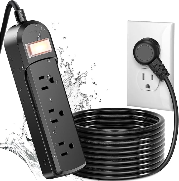 IPX6 Outdoor Power Strip Weatherproof, Waterproof Surge Protector with 3 Wide Outlet 15FT Long Extension Cord, Wall Mountable for Outside Decorations and More UL Listed(Black)-DeskLoop Office