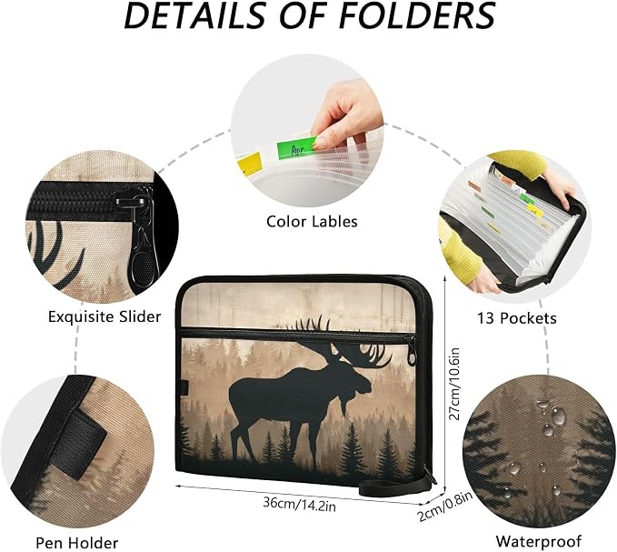 Moose Brown Wood Accordion File Organizer Expanding Document Folder - Image 3