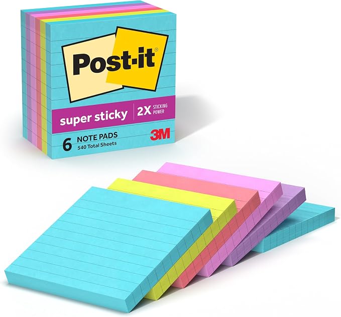 Post-it Super Sticky Notes, 6 Lined Sticky Note Pads, 4 x 4 in., Home or Office by Unknown