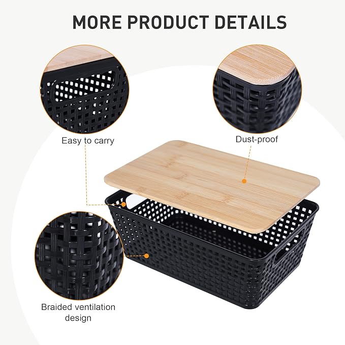 Anywish Storage Bins with Lids 6 Packs, Plastic Storage Bins with Bamboo Lids - Image 4