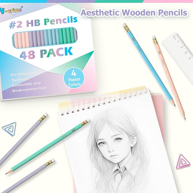 V-Opitos Wood-Cased #2 HB Pencils, 48 Pack Pre-Sharpened Pencils - Image 2