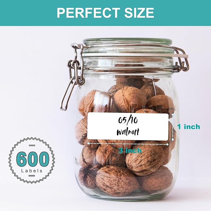 CATIFLIN 600 Blank Removable Freezer Label Stickers, 1”x3” Waterproof Adhesive Paper Tags with Perforation, Easy to Write & Peel for Food Jars, Bottles, Containers, Refrigerator, Storage-DeskLoop Office