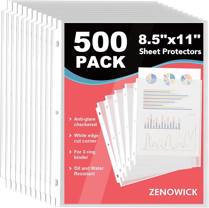 500 Pack Sheet Protectors 8.5 x 11 inch Clear Page Protectors by Zenowick