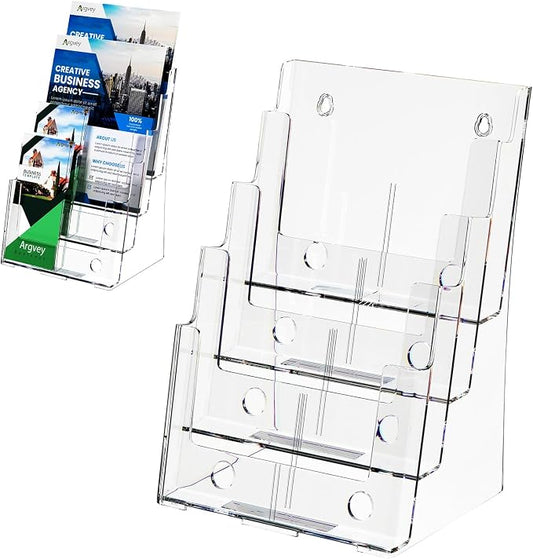 Argvey Acrylic Brochure Holder 8.5 x 11 inches, 4 Tier Clear Brochure Display by Argvey