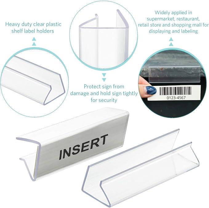 Outus Plastic Label Holder Wire Shelf Label Holder 3 x 0.875 Inches Pockets - Image 3