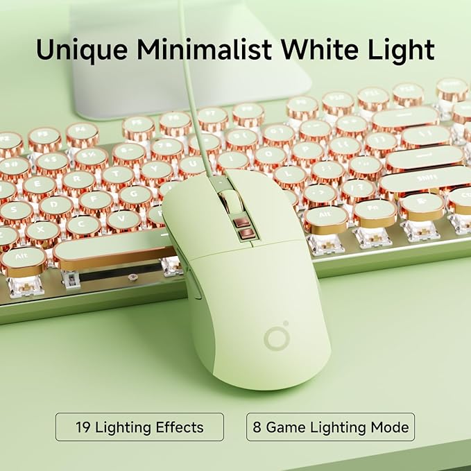 EWEADN Wired Typewriterkeyboard and Mouse Combo, Typewriter Style Mechanical Gaming Keyboard,104 Keys Backlit LED Keyboards, Media Control Knob, Wired Keyboard Pink Switch for Windows/Mac/PC-Green-DeskLoop Office