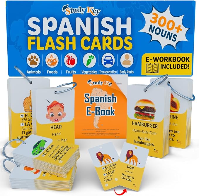 300 Bilingual English Spanish Flash Cards by STUDYKEY