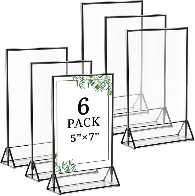 Floroom 6 Pack 5x7 Inch Clear Acrylic Sign Holders, Double-Sided Black Display by Floroom