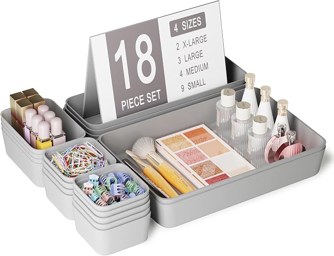 Drawer Organizers Bins 18 PCS for Bathroom Makeup Desk Office | by Homhut