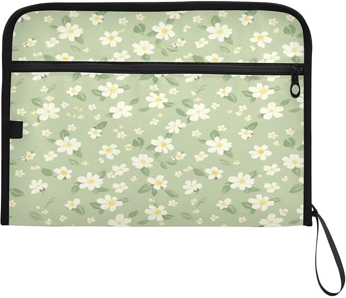 Pale Green and Yellow Flowers Accordion File Organizer Expanding Document Folder - Image 7