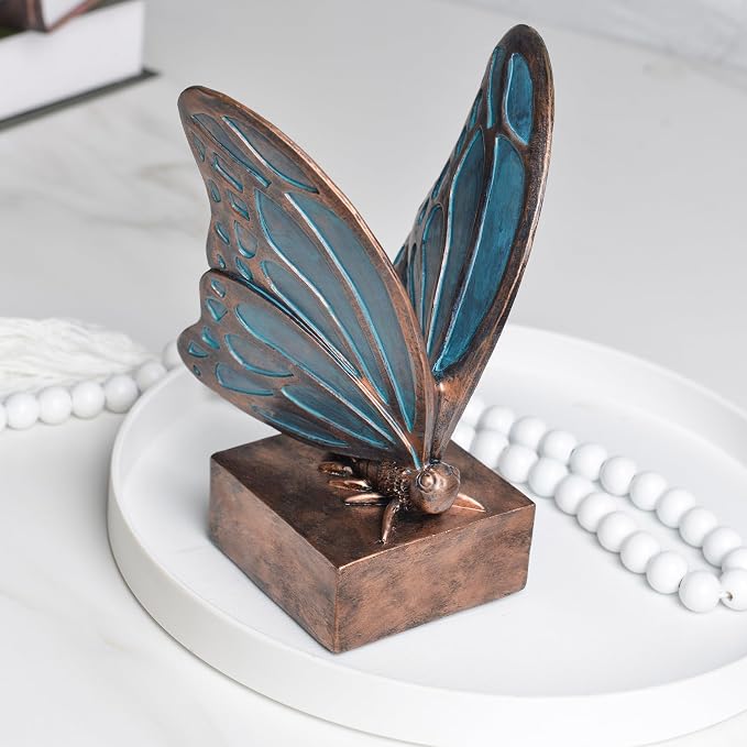 Vintage Blue Butterfly Bookends, Resin Book Ends - Image 7
