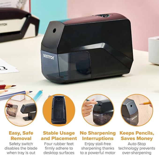 Bostitch Portable Rechargeable Battery Horizontal Pencil Sharpener Helical Blade - Image 3