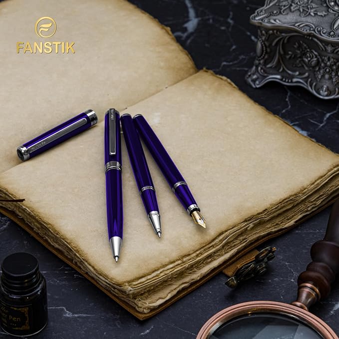 Blue Luxury fountain pen (Made In USA) fancy gift set for women, Chrome Finish, Professional executive pen gift set for men (Lux fountain Blue)-DeskLoop Office