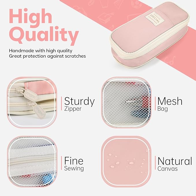 Pencil Case, Large Capacity Aesthetic Pencil Cases with Durable Zipper, Big Stationery Pencil Pouch for Women & Men, Adults Portable Storage Organizer Bag for College, office, Travel (Pink)-DeskLoop Office