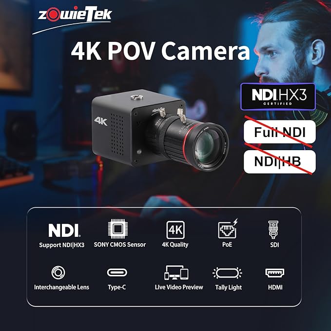 4K Native NDI|HX3 POV Box Camera PoE, Simultaneously HDMI & SDI Output, RTSP/RTMP(s)/SRT, Standalone Live Streaming to YouTube/Facebook/Twitch for Webcast, Meeting, Teaching & Gaming (CS)-DeskLoop Office