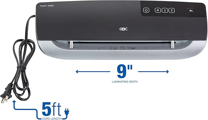 GBC Thermal Laminator Machine, Fusion 3000L, 9 Inch, 1 Min Warm-up, 3 or 5 Mil, with 30 EZUse Laminating Pouches for Home, Office and Classroom, Black (1703079)-DeskLoop Office