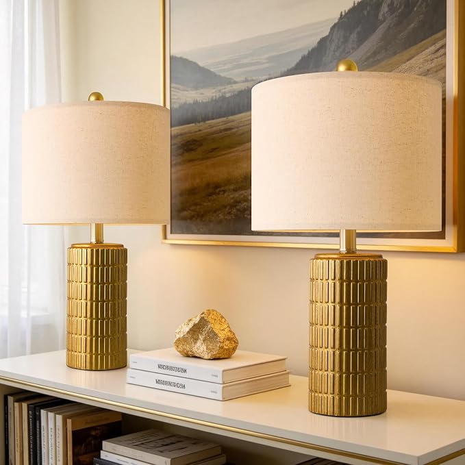 PoKat 20.75" Brass Gold Ceramic Table Lamps Set of 2 - Image 6