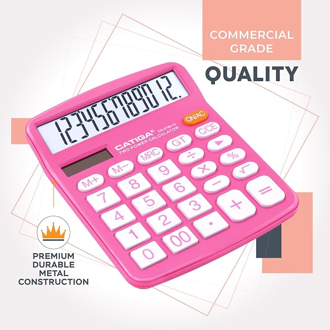 12 Digit Desktop Calculator with Large LCD Display and Sensitive Button, Dual Solar Power and Battery, Standard Function for Office, Home, School, CD-2786-DeskLoop Office