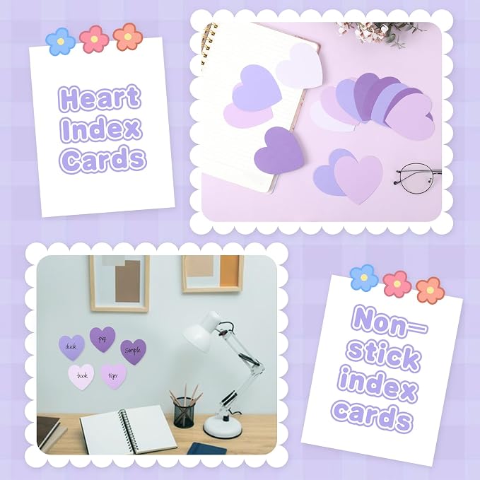 300 Pcs Purple Heart-Shaped Index Cards 3x3 - Image 3