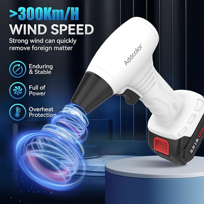 Leaf Blower Cordless, Portable Handheld Blowers with 18.5V 2.0Ah Battery and Charger, Electric Leaf Blower for Dust Snow Blowing, Lawn Care, Patio, White-DeskLoop Office