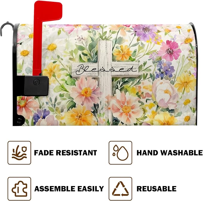 Spring Floral Mailbox Cover Magnetic Standard Size Easter Cross Mailbox Covers - Image 5