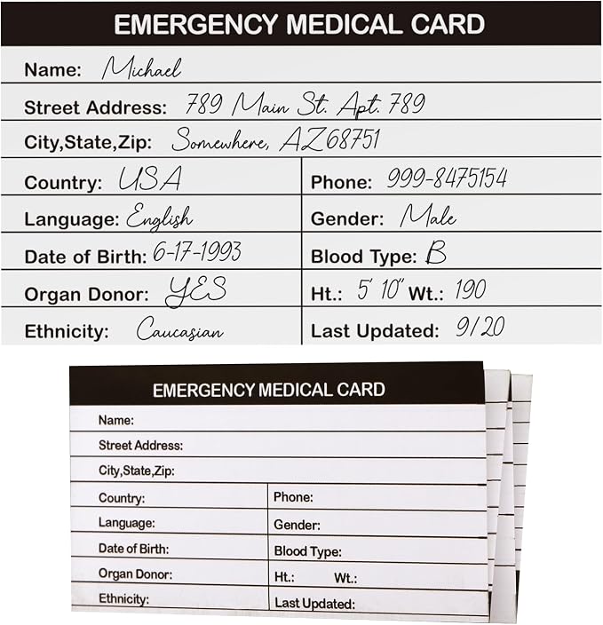 4 Pack Emergency Medical Information Id Card Red Medical Condition and - Image 3