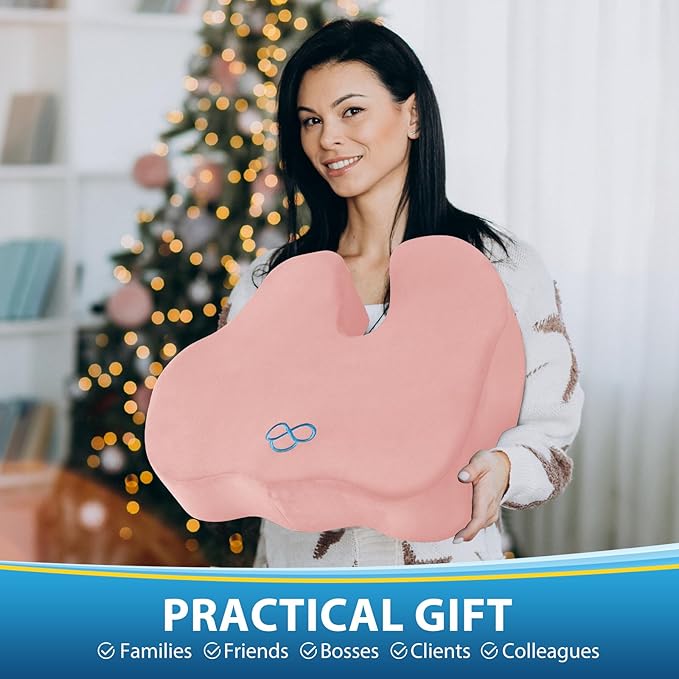 BlissTrends Seat Cushion,5.2in Thick Memory Foam Cushions for Office Chair, Car Seat, Airplane, Relieving Pressure Tailbone Sciatica Back Pain for Long Sitting Office Workers, Car Drivers Pink-DeskLoop Office