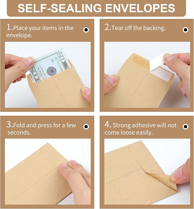 Joyberg 120 PCS Money Envelopes, 6.5"x3.2" Small Cash Envelopes Self-Adhesive - Image 3