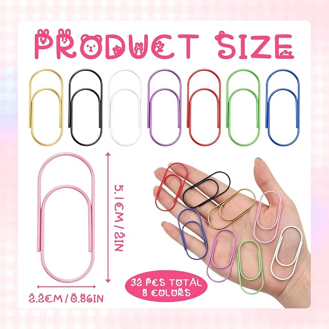 32 Pcs Multicolor Jumbo Paper Clips, 2 Inch Smooth Finish Large Paper Clips | - Image 2