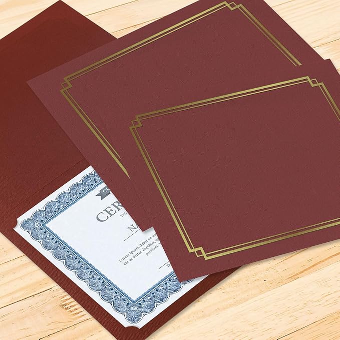 Classic Burgundy & Gold Certificate Folders- Packs 25, Linen Cover 80 lb. Stock - Image 7