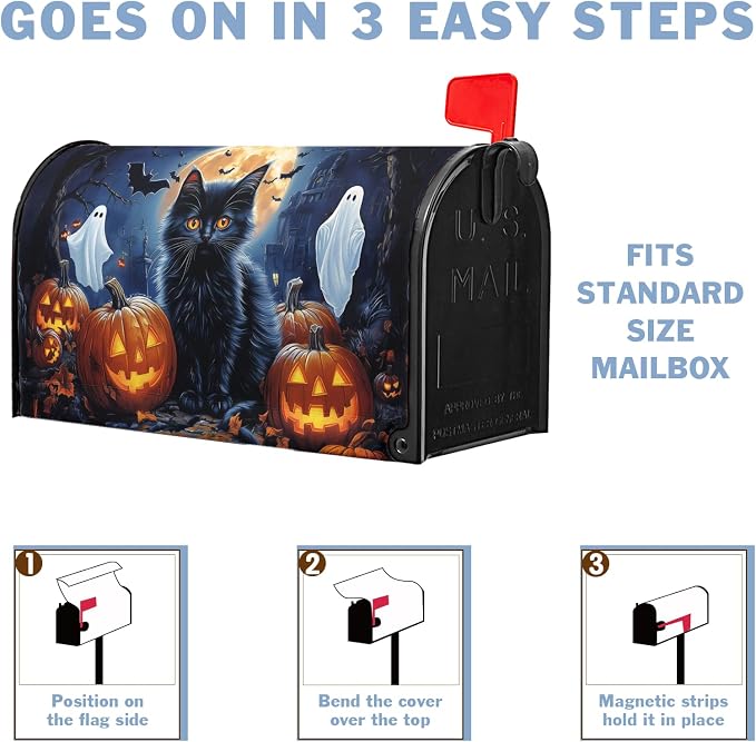 Halloween Night Black Cat Mailbox Covers Pumpkin Maple Leaf Bat Castle Ghost - Image 7