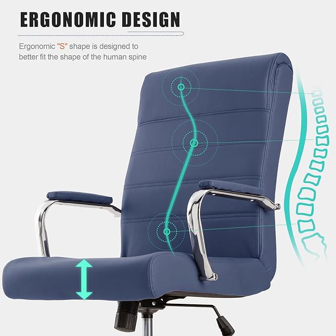 Modern Office Desk Chair, Conference Room Chairs, High Back Ergonomic Home ofiice Chair, Adjustable Height Swivel Executive Computer Chair with Padded Seat and Armrest (Blue)-DeskLoop Office