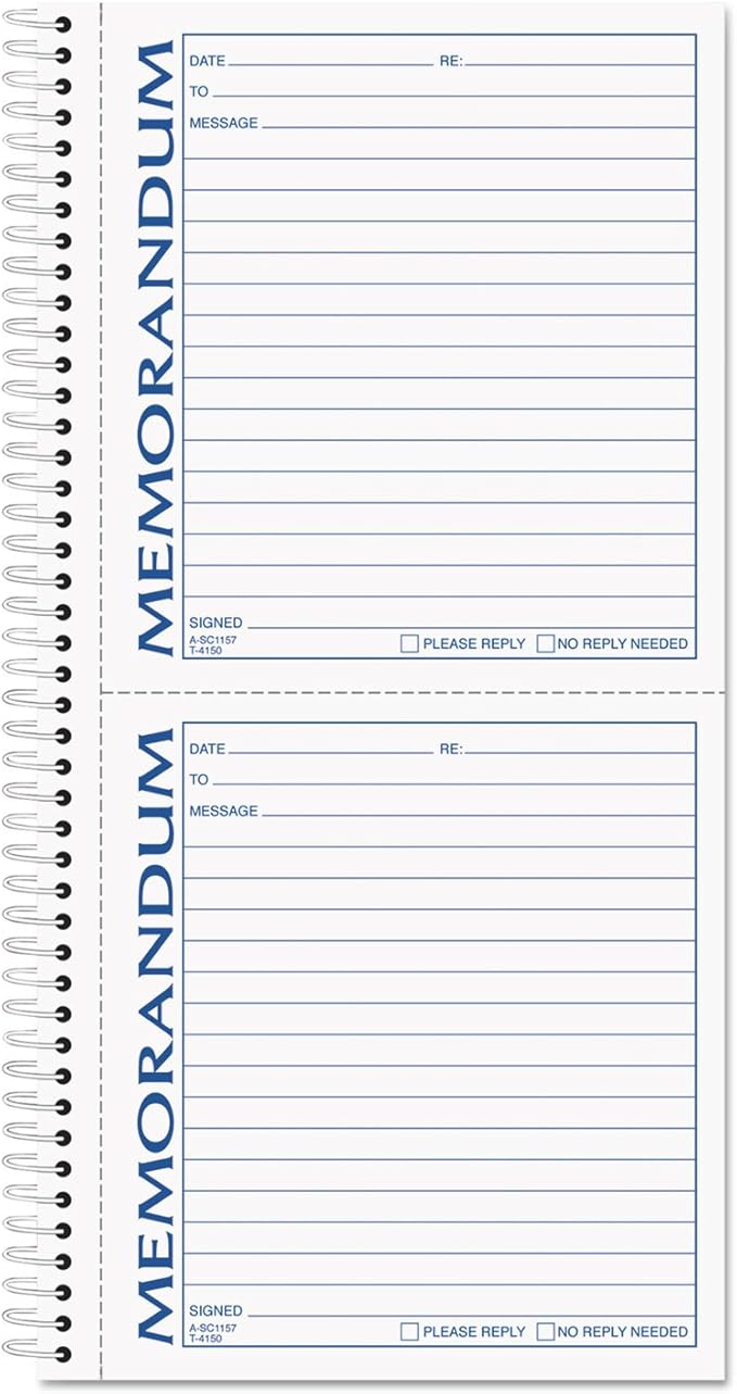 TOPS Memorandum Forms, 2-Part Carbonless, 2 Memos per Page, 100 Sets by TOPSProducts