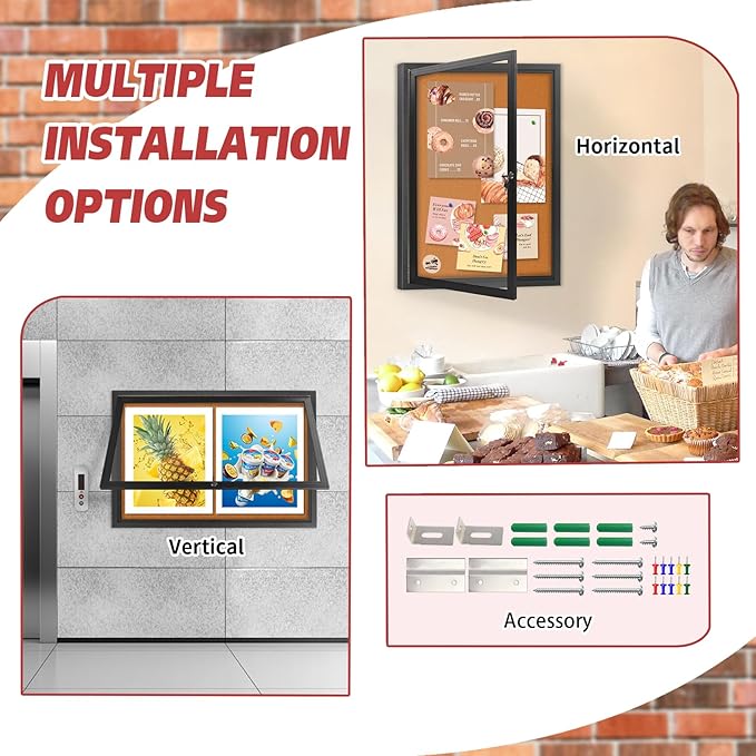 36x24 Inch Outdoor Enclosed Bulletin Board with Locking Door - Weatherproof & Tamperproof Cork Notice Board - Black Aluminum Frame-DeskLoop Office